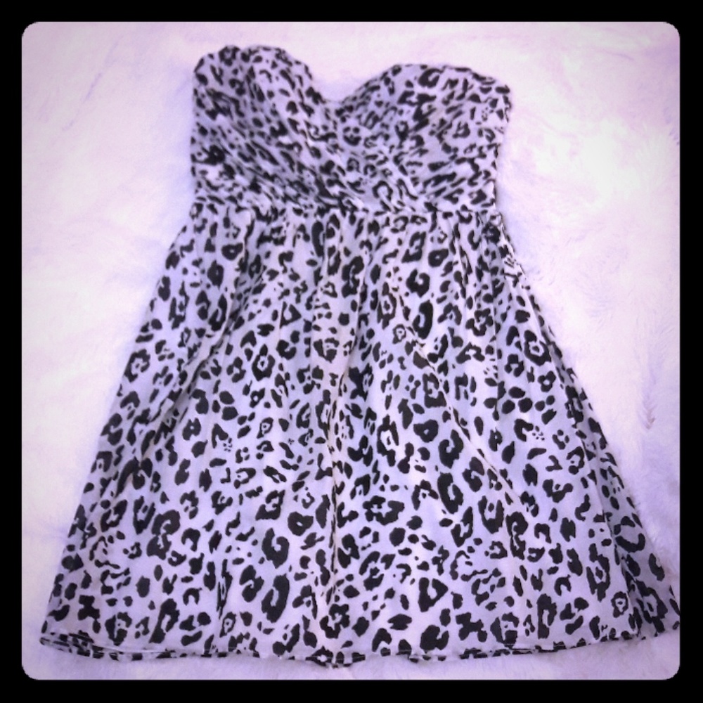 Express Leopard Print Strapless Dress
